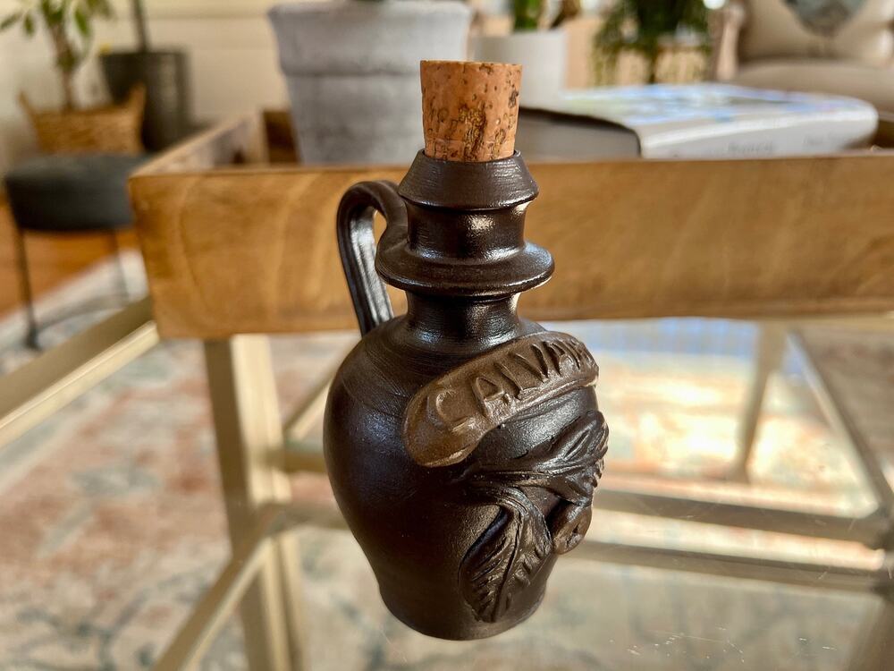 Vintage Calvados Pottery Brandy Jug Cork Top French Country Stoneware Turgis